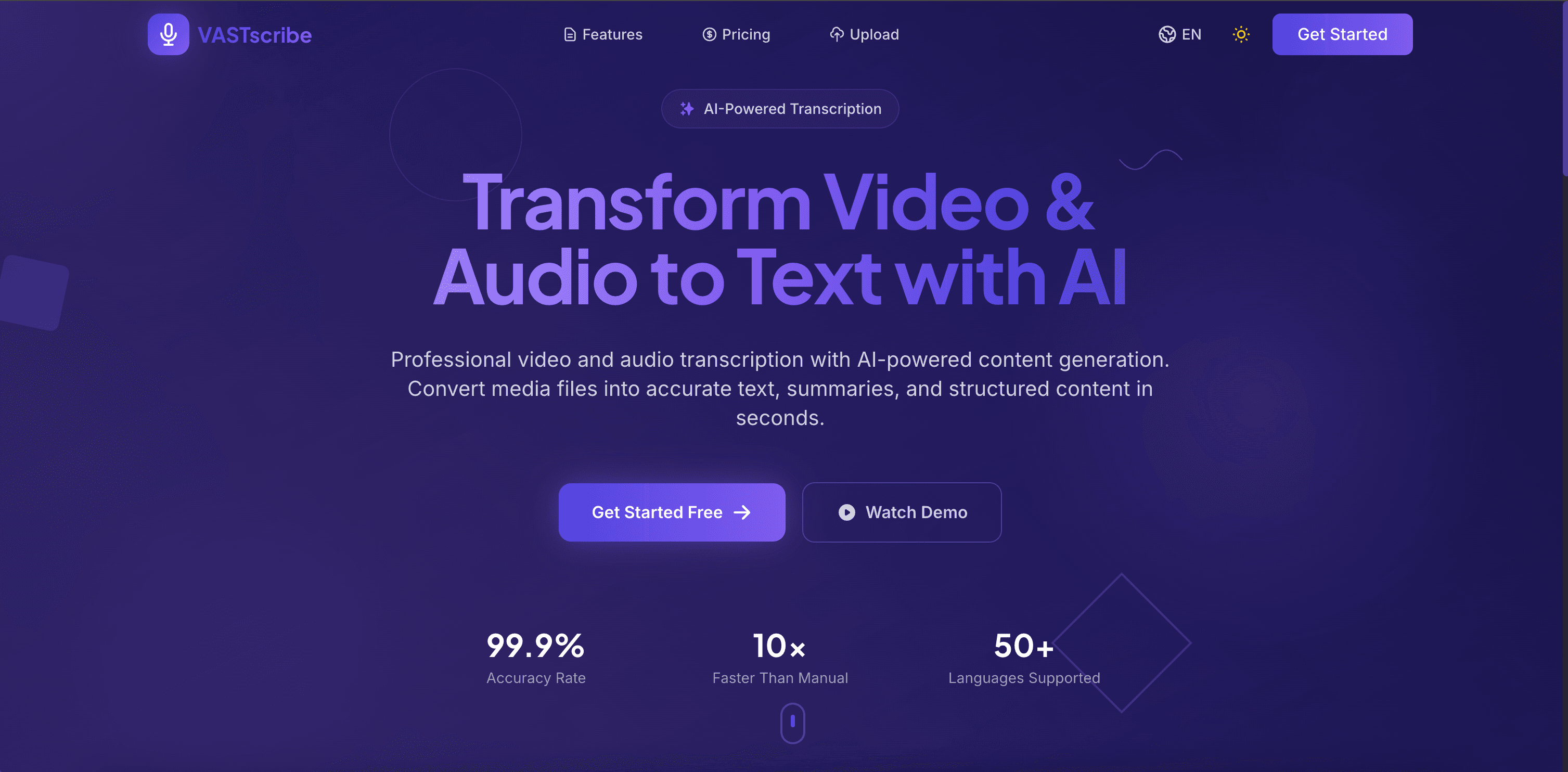 VASTscribe Landing: AI Transcription SaaS Page